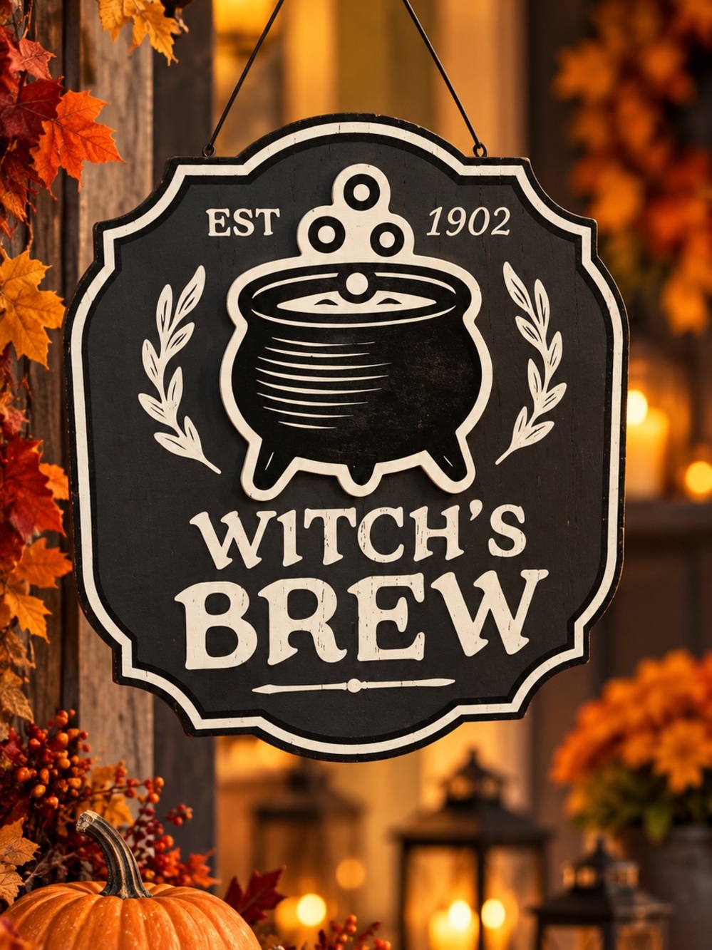 Witch's Brew Hanging Sign made of Wood Halloween Décor